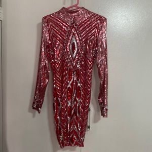 Party Dress Red/Silver sequin